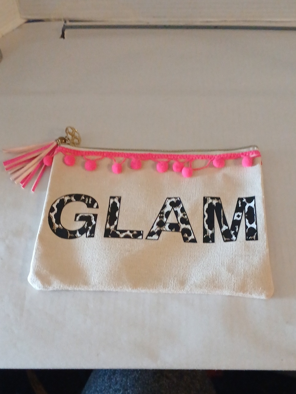 GLAM Canvas Makeup Bag with Pink Pom Trim